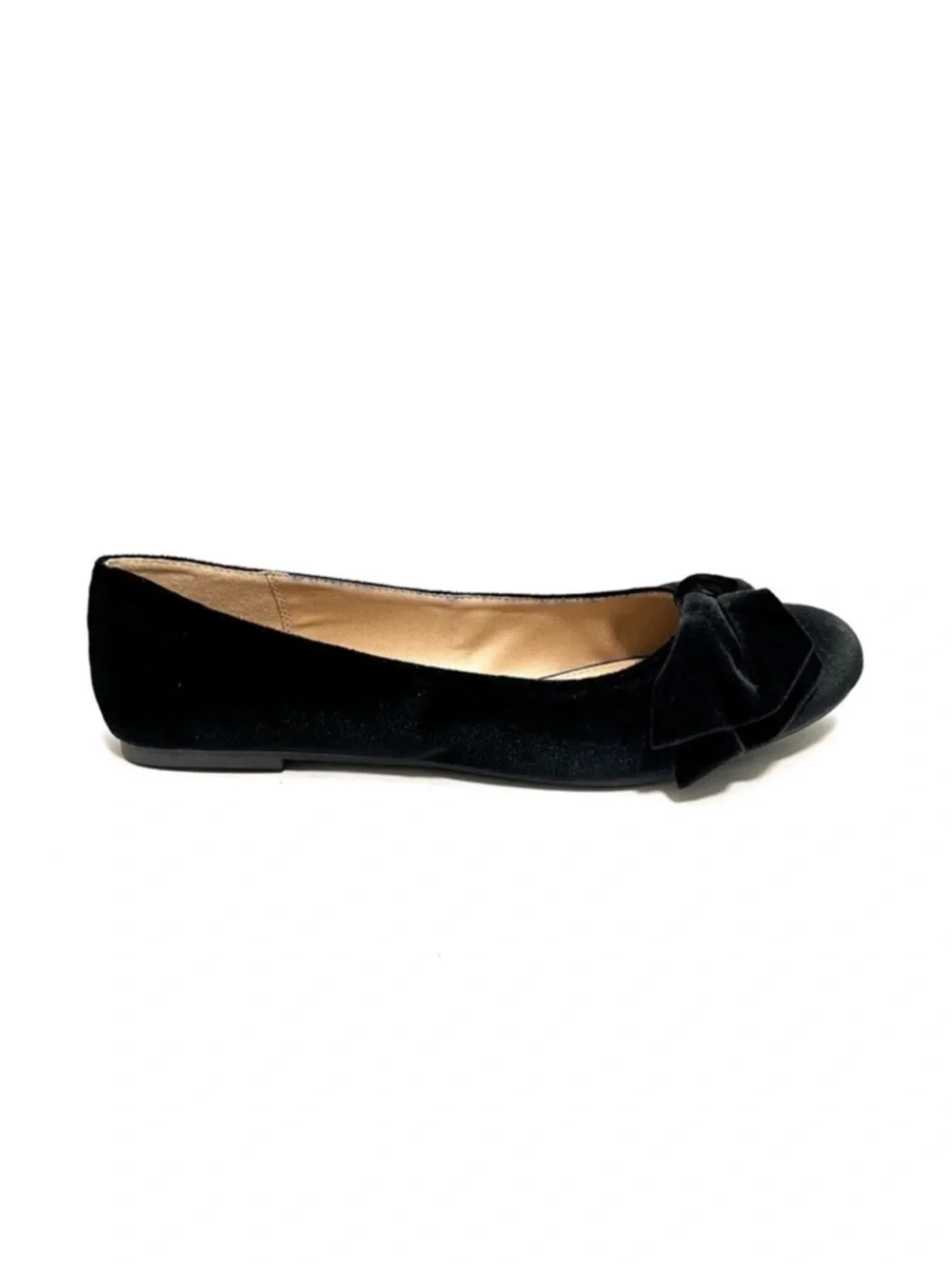 Vintage Y2K deadstock black velvet asymmetrical bow slip on ballet flats